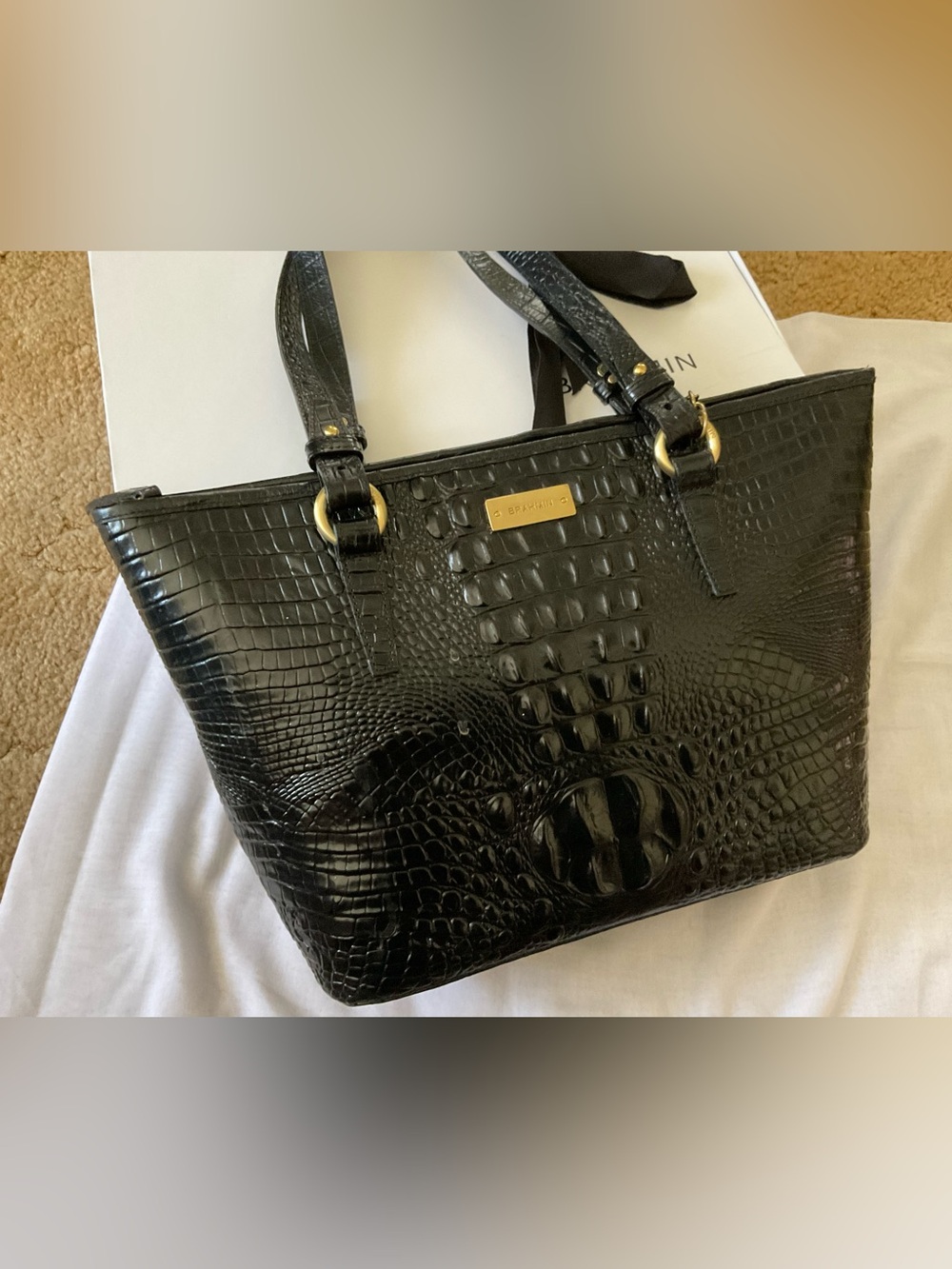 VGUC Brahmin Black Embossed Leather Tote Bag